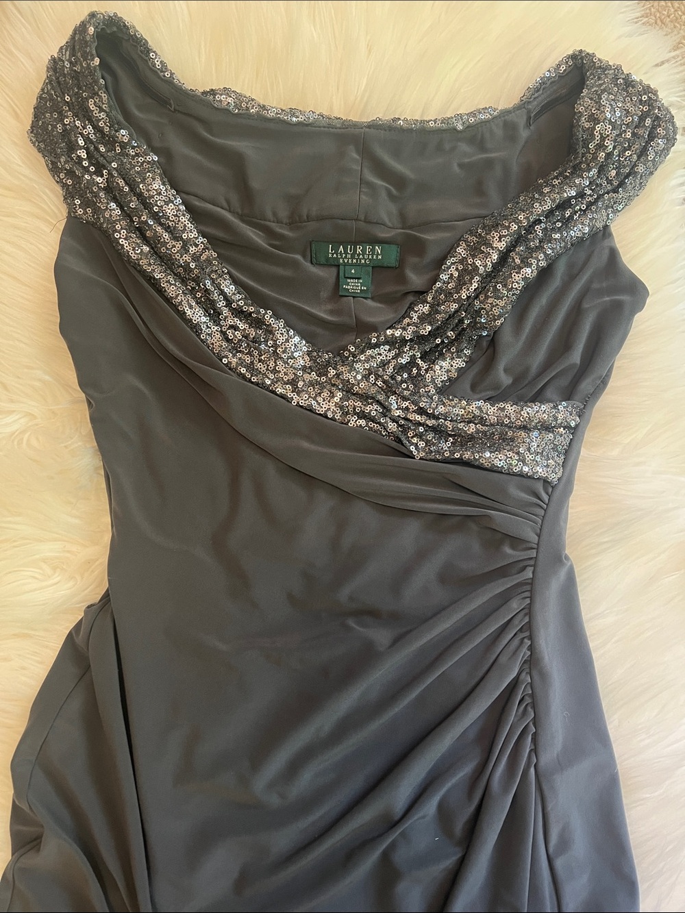 Lauren Ralph Lauren Sequin-Trim Ruched Cocktail Dress